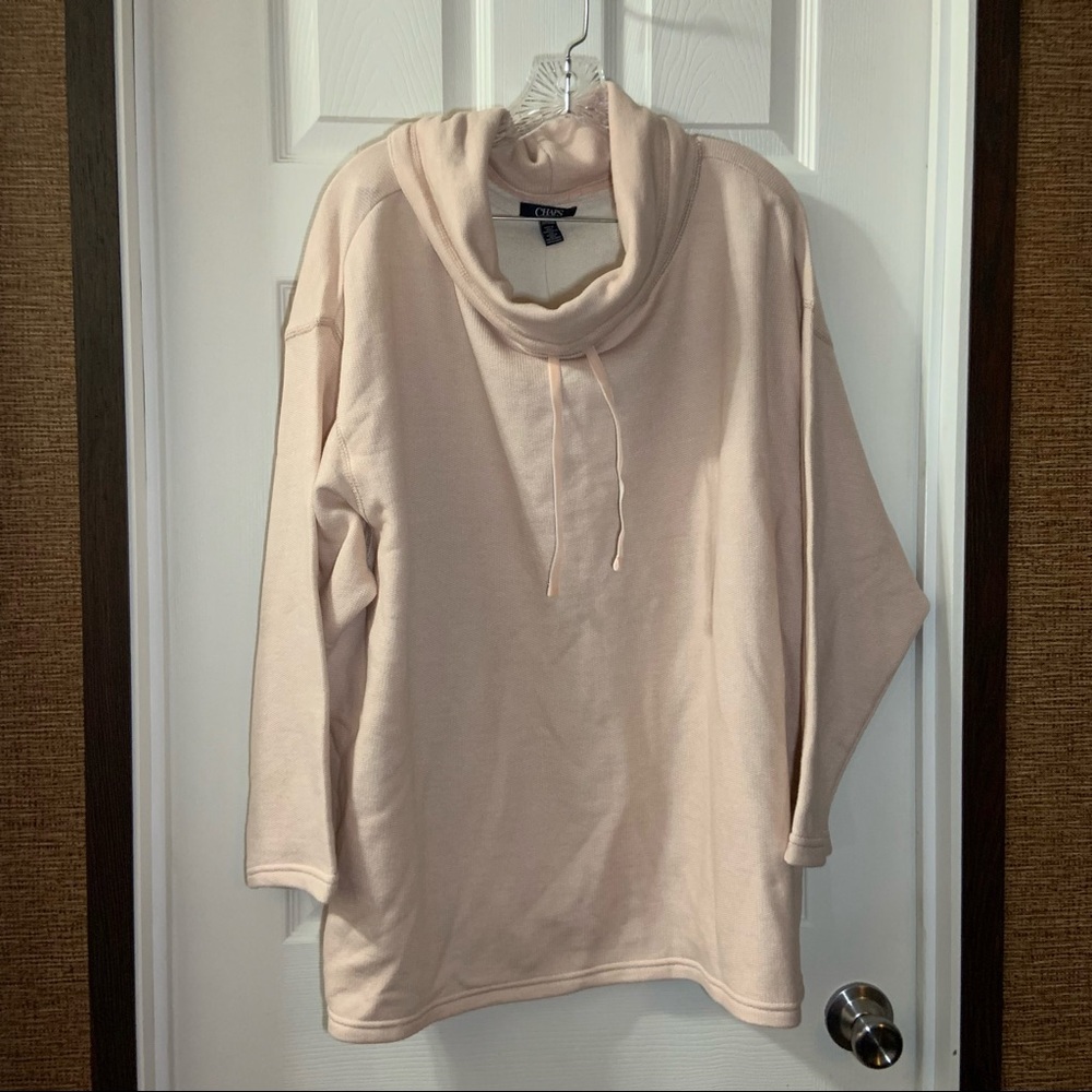NWT Chaps Pink/Tan Knit Drawstring Cowl Neck Pullover Sweater size 2X